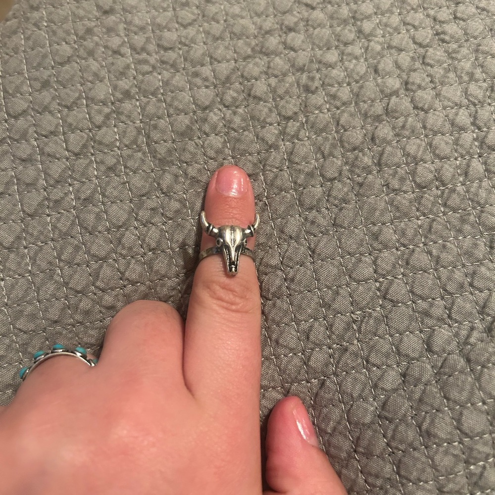 Silver Bull Skull Ring